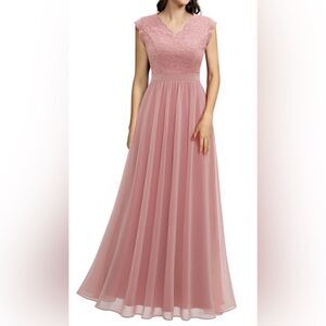 Dressystar V Neck Sleeveless Lace Bridesmaid, Wedding, Party Gown, Blush-Large